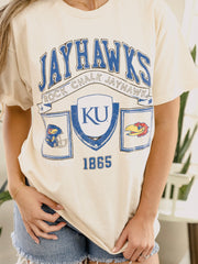 KU Jayhawks Prep Patch Off White Thrifted Tee