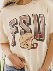 FSU Seminoles Helmet Fade Off White Thrifted Tee