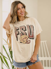 FSU Seminoles Helmet Fade Off White Thrifted Tee