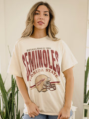 FSU Seminoles Established Date Helmet Off White Thrifted Tee