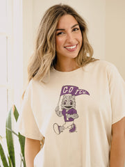 TCU Horned Frogs Mascot Flag Off White Thrifted Tee