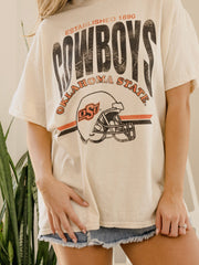 OSU Cowboys Established Date Helmet Off White Thrifted Tee