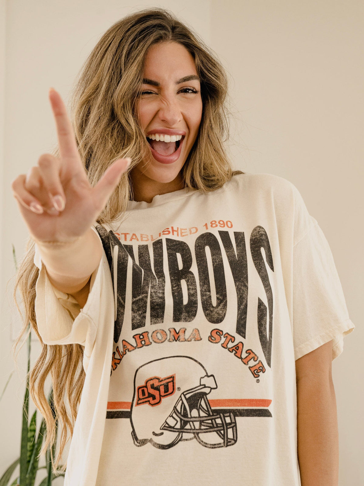 OSU Cowboys Established Date Helmet Off White Thrifted Tee