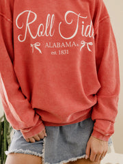 Bama Established Bows Red Corded Crew Sweatshirt