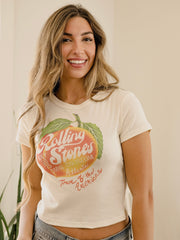 Rolling Stones Peach Off White Micro Cropped Tee