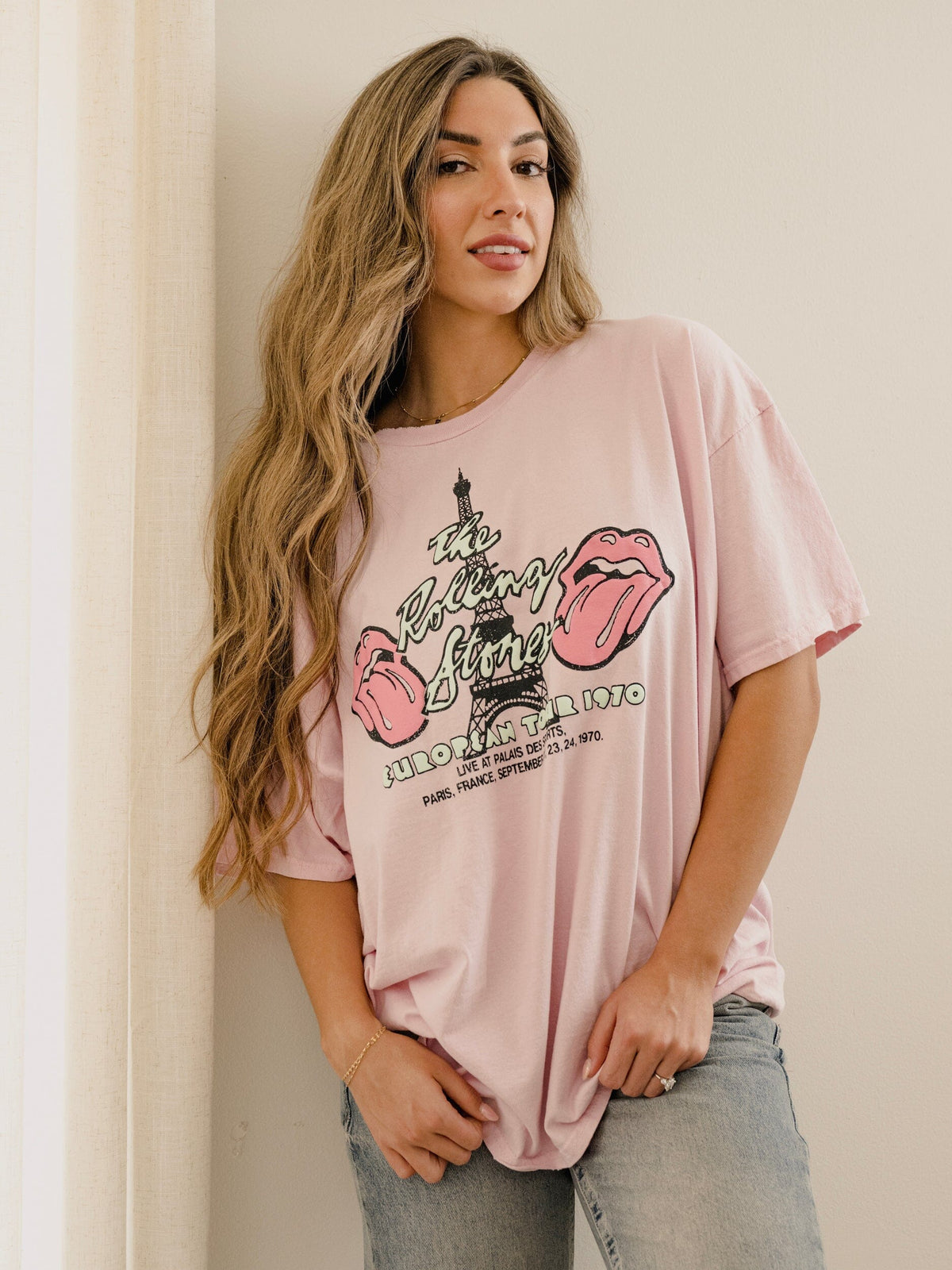 Rolling Stones Paris Puff Ink Pink Thrifted Distressed Tee