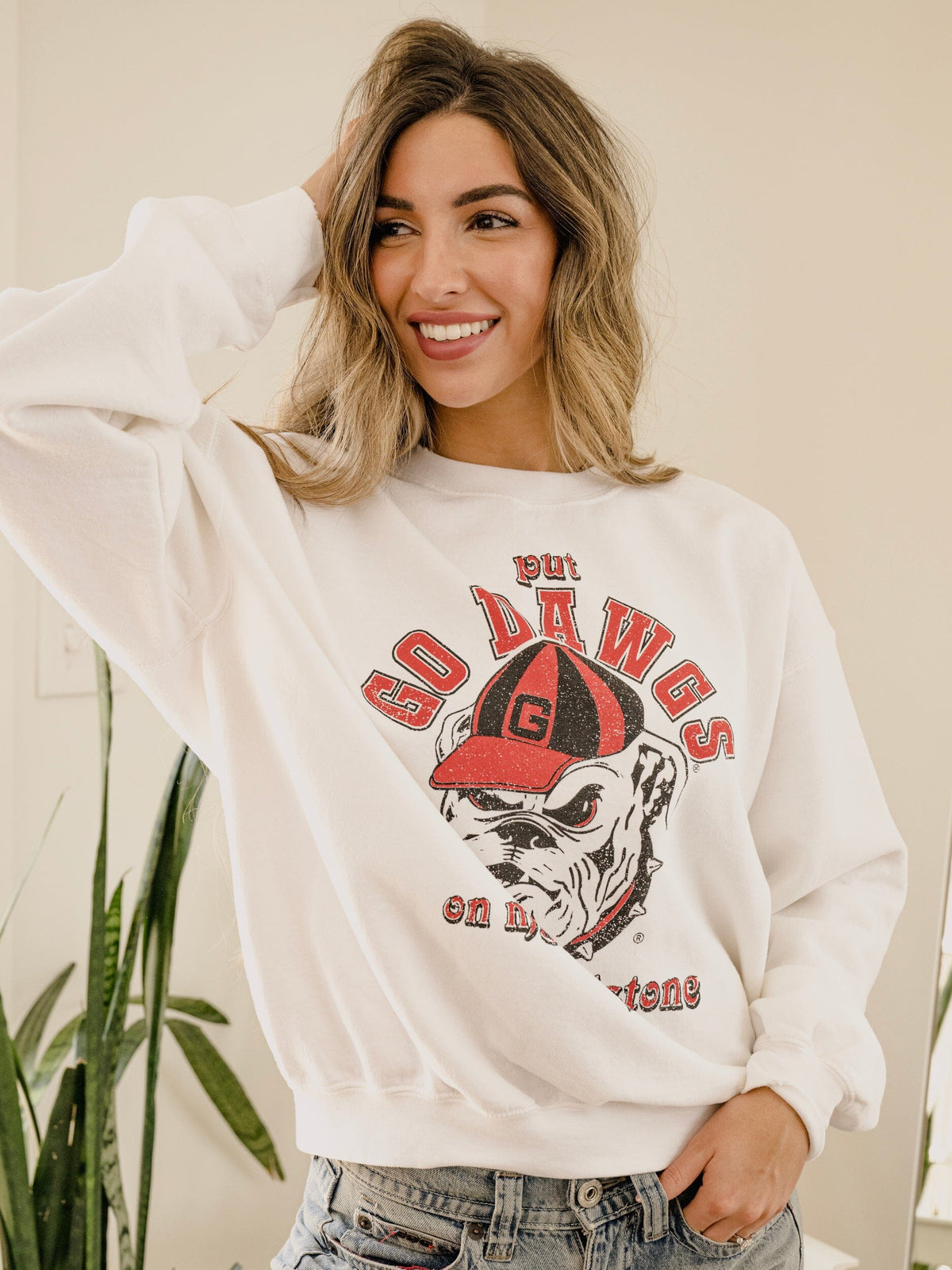 Kane Brown UGA Go Dawgs Headstone White Thrifted Sweatshirt