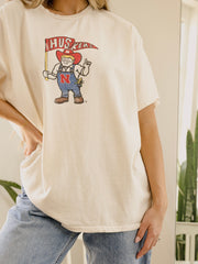 Nebraska Huskers Mascot Flag Off White Thrifted Tee