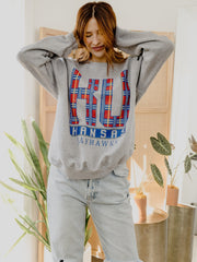 KU Jayhawks Preppy Plaid Gray Thrifted Sweatshirt