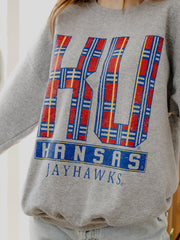 KU Jayhawks Preppy Plaid Gray Thrifted Sweatshirt