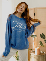 TU Established Bows Blue Corded Crew Sweatshirt