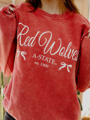 ASU Red Wolves Established Bows Red Corded Crew Sweatshirt