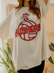 Nebraska Huskers Volleyball Mascot Off White Thrifted Tee