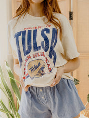 University of Tulsa Established Date Helmet Off White Thrifted Tee