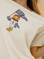 KU Jayhawks Mascot Flag Off White Thrifted Tee