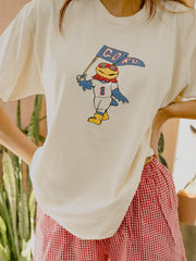 KU Jayhawks Mascot Flag Off White Thrifted Tee