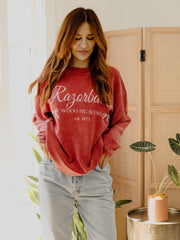 Arkansas Razorbacks Established Bows Red Corded Crew Sweatshirt