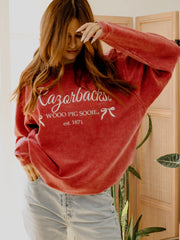 Arkansas Razorbacks Established Bows Red Corded Crew Sweatshirt