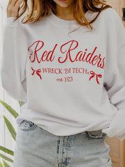 Texas Tech Established Bows White Corded Crew Sweatshirt