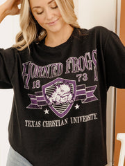 TCU Horned Frogs Pep Rally Black Thrifted Tee