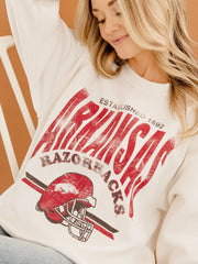 Arkansas Razorbacks Established Date Helmet White Thrifted Sweatshirt