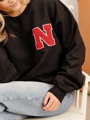 Nebraska Huskers Chenille Patch Black Sweatshirt