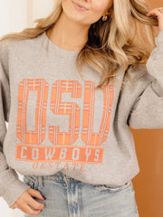 OSU Cowboys Preppy Plaid Gray Thrifted Sweatshirt