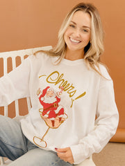 Christmas Cheers Santa Martini White LS Tee