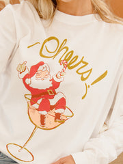 Christmas Cheers Santa Martini White LS Tee