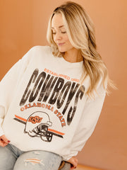 OSU Cowboys Established Date Helmet White Thrifted Sweatshirt