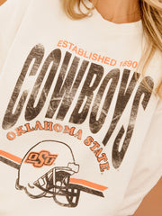 OSU Cowboys Established Date Helmet White Thrifted Sweatshirt