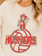 Nebraska Huskers Volleyball Mascot White Thrifted Sweatshirt