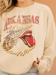 Rolling Stones Arkansas Basketball Net Sand Thrifted Sweatshirt