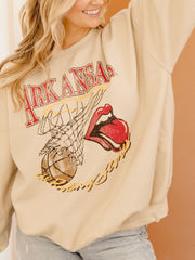 Rolling Stones Arkansas Basketball Net Sand Thrifted Sweatshirt