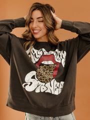 Rolling Stones Leopard Words Smoke Hi-Dive Oversized Crew Sweatshirt