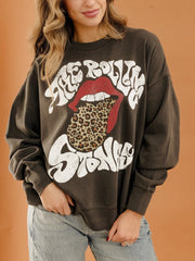 Rolling Stones Leopard Words Smoke Hi-Dive Oversized Crew Sweatshirt