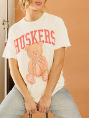 Nebraska Huskers Basketball Bear Off White Thrifted Tee