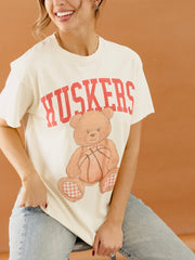 Nebraska Huskers Basketball Bear Off White Thrifted Tee