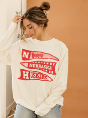 Nebraska Huskers Pennant Ivory Corded Crew Sweatshirt