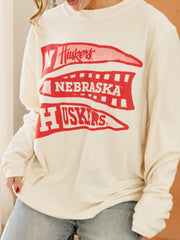 Nebraska Huskers Pennant Ivory Corded Crew Sweatshirt