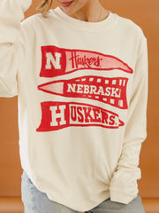 Nebraska Huskers Pennant Ivory Corded Crew Sweatshirt