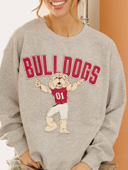 Mississippi State Bulldogs Cartoon Mascot Puff Ink Gray Thrifted Sweatshirt