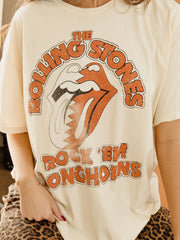 Rolling Stones Rock 'Em Longhorns Off White Thrifted Tee