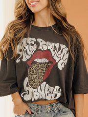 Rolling Stones Leopard Words Smoke One Size Tee