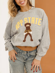 App State Mountaineers Cartoon Mascot Puff Ink Gray Thrifted Sweatshirt