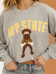 App State Mountaineers Cartoon Mascot Puff Ink Gray Thrifted Sweatshirt