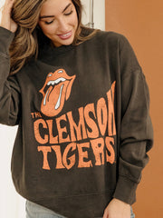 Rolling Stones Clemson Tigers Dazed Black Oversized Crew Sweatshirt