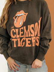 Rolling Stones Clemson Tigers Dazed Black Oversized Crew Sweatshirt