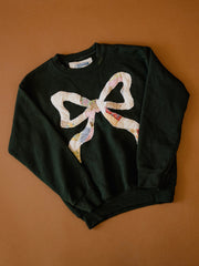 Children's Small BOW Quilt Applique Green Sweatshirt