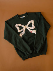 Children's X-Large BOW Quilt Applique Green Sweatshirt